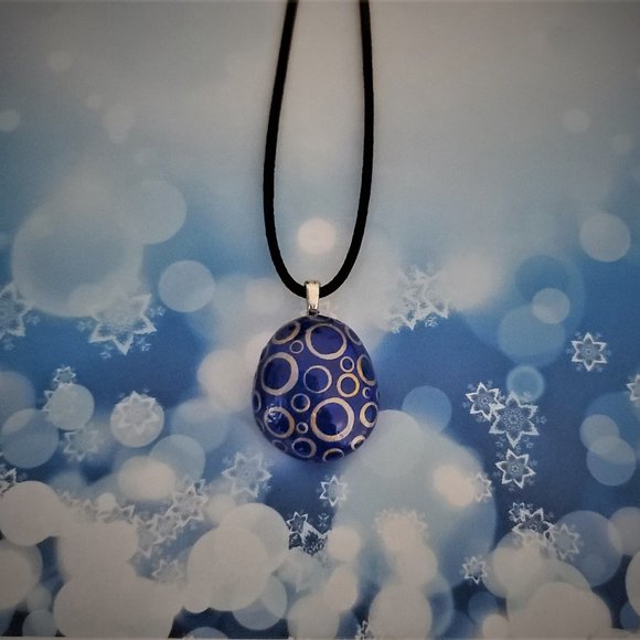 Hand Painted Dot Art Pendant, Cobalt and Gold - Picture 13 of 14